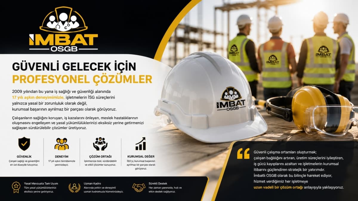 İmbat OSGB hakkımızda görseli İmbat OSGB — güvenli gelecek için profesyonel İSG çözümleri ve uzman kadro